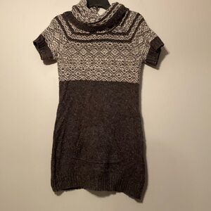 Ruff Hewn shades of gray and cream knit turtleneck sweater dress sz. S